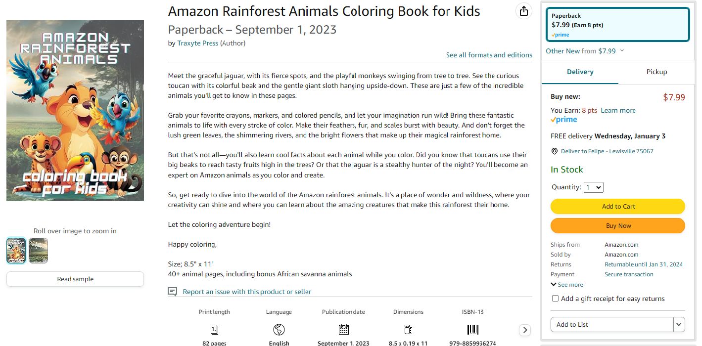 Amazon Rainforest Animals Coloring Book for Kids