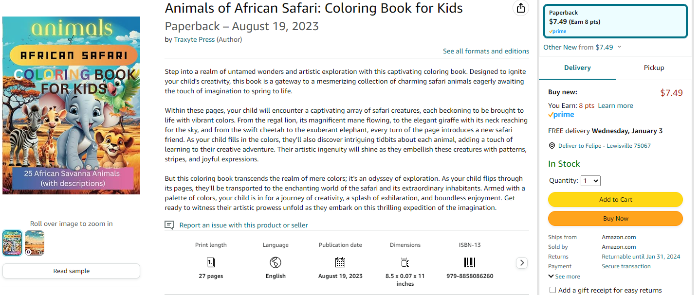 Animals of African Safari: Coloring Book for Kids