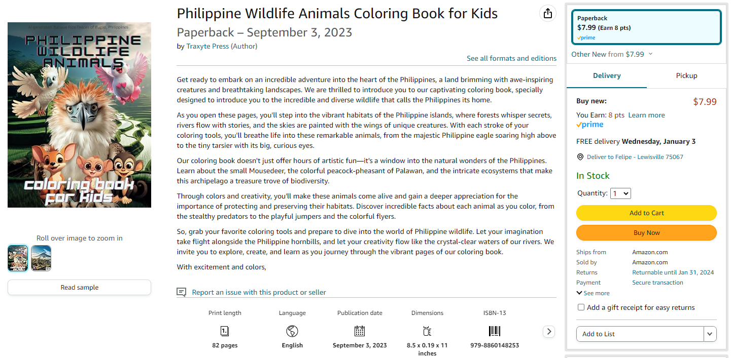 Philippine Wildlife Animals Coloring Book for Kids